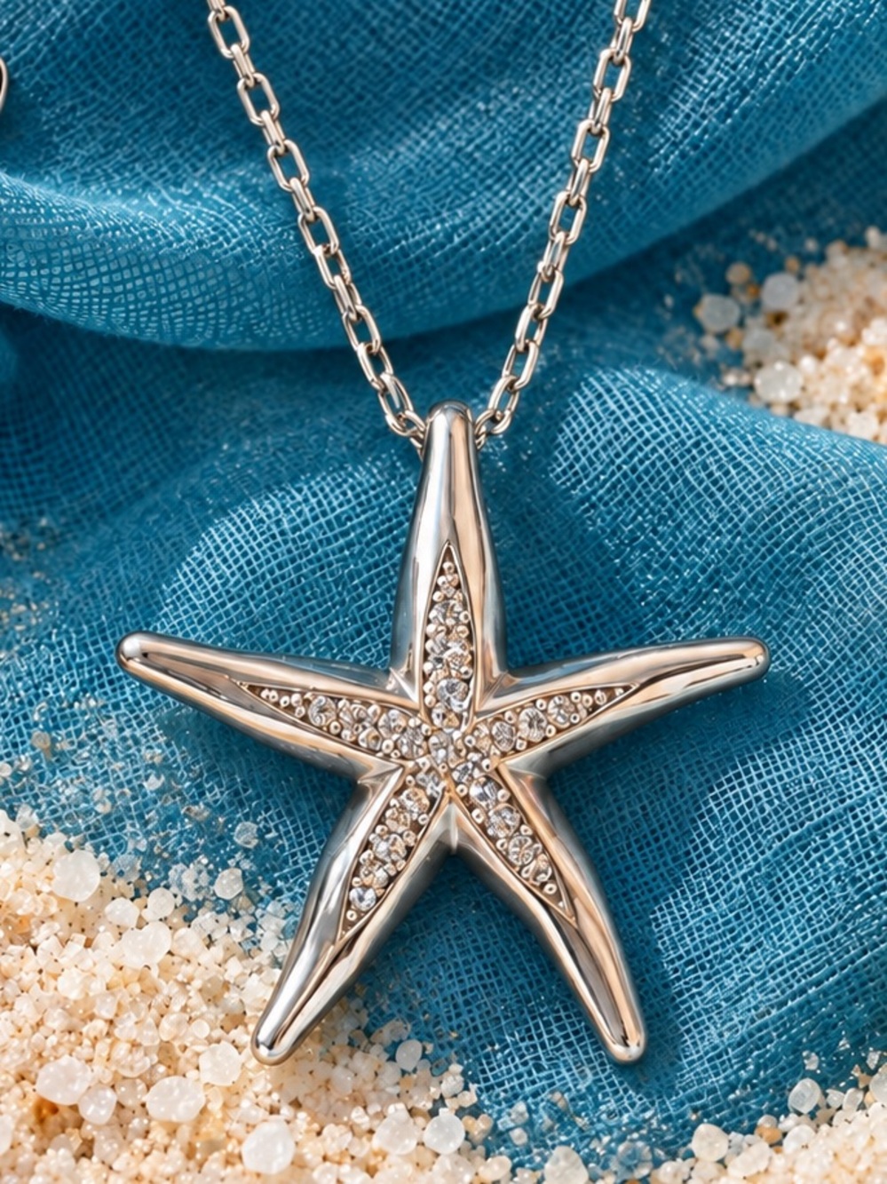 Brighton Silver-Tone Crystal Starfish Pendant Necklace Adjustable Coastal